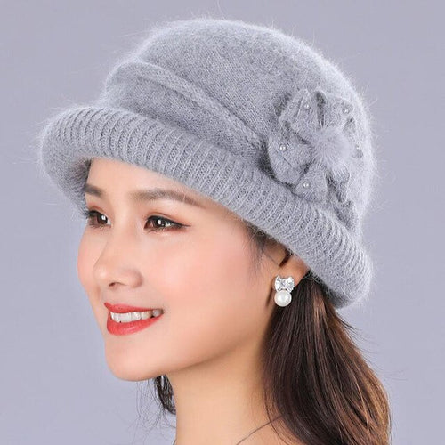 Load image into Gallery viewer, Winter Rabbit Wool Casual Warm Knitted Winter Beanie And Scarf-women-wanahavit-gray hat-wanahavit
