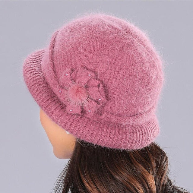 Winter Rabbit Wool Casual Warm Knitted Winter Beanie And Scarf-women-wanahavit-pink hat-wanahavit