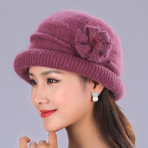 Load image into Gallery viewer, Winter Rabbit Wool Casual Warm Knitted Winter Beanie And Scarf-women-wanahavit-purple hat-wanahavit
