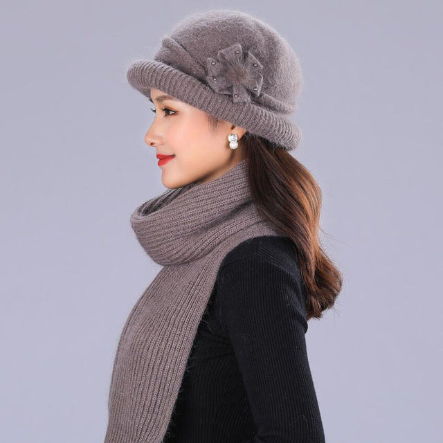 Winter Rabbit Wool Casual Warm Knitted Winter Beanie And Scarf-women-wanahavit-khaki Hat and scarf-wanahavit