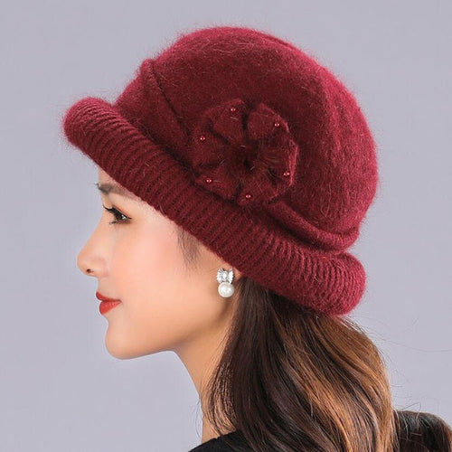 Load image into Gallery viewer, Winter Rabbit Wool Casual Warm Knitted Winter Beanie And Scarf-women-wanahavit-red wine hat-wanahavit
