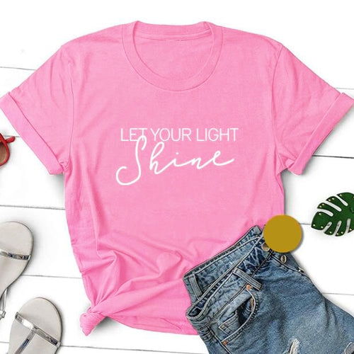 Load image into Gallery viewer, Let Your Light Shine Christian Statement Shirt-unisex-wanahavit-pink tee white text-XL-wanahavit
