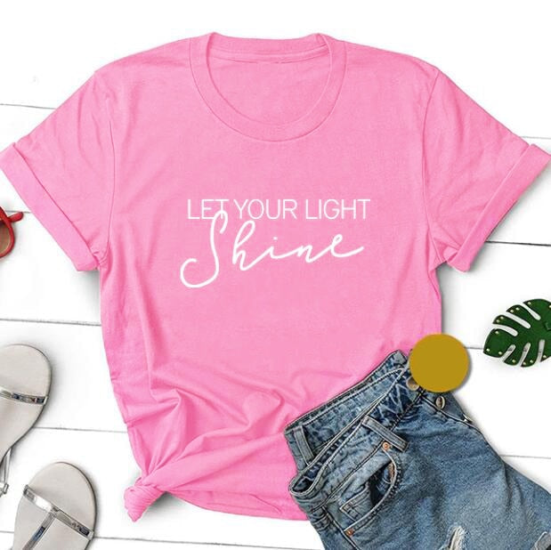 Let Your Light Shine Christian Statement Shirt-unisex-wanahavit-pink tee white text-XL-wanahavit