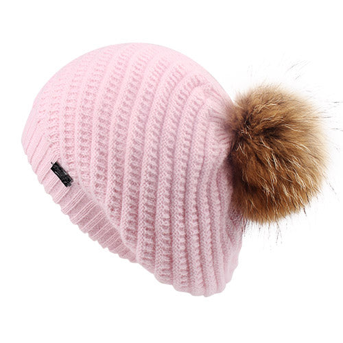 Load image into Gallery viewer, Winter Angola Rabbit Fur Pom Pom Casual Warm Knitted Winter Beret-women-wanahavit-Pink fur pom-wanahavit
