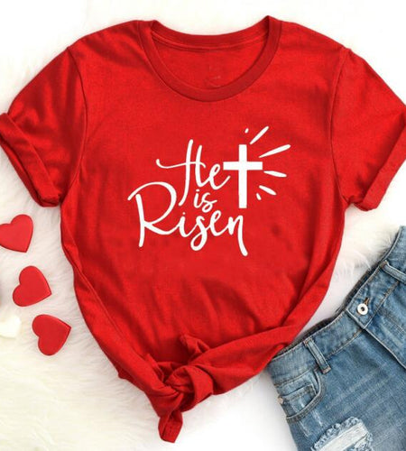 He is Risen Christian Statement Shirt-unisex-wanahavit-red tee white text-S-wanahavit
