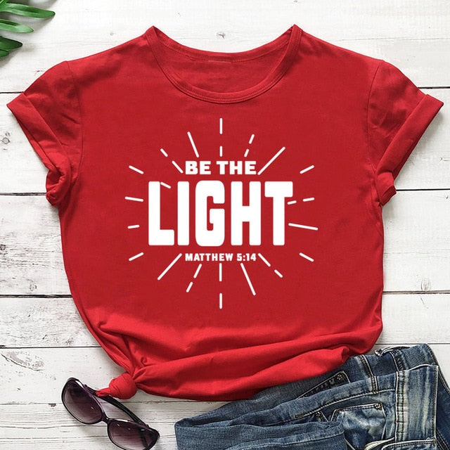 Be The Light Matthew 5:14 Christian Statement Shirt-unisex-wanahavit-red tee white text-L-wanahavit
