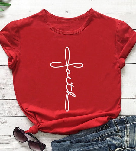 Cross Faith Christian Statement Shirt-unisex-wanahavit-red tee white text-S-wanahavit