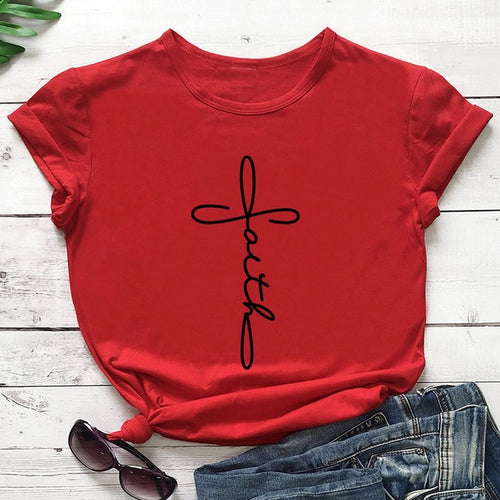 Load image into Gallery viewer, Cross Faith Christian Statement Shirt-unisex-wanahavit-red tee black text-XXL-wanahavit

