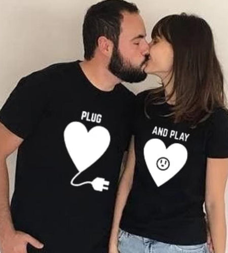 Love Plug and Play Matching Couple Tees-unisex-wanahavit-J216-MSTBK-S-wanahavit