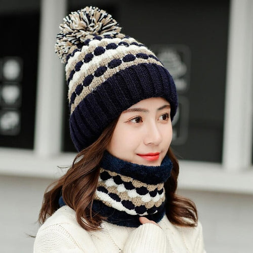 Load image into Gallery viewer, Thick Cotton And Ring Scarf Casual Warm Knitted Winter Beanie-women-wanahavit-Hat scarf black-wanahavit
