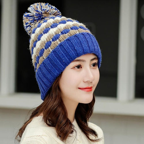 Load image into Gallery viewer, Thick Cotton And Ring Scarf Casual Warm Knitted Winter Beanie-women-wanahavit-Hat blue-wanahavit
