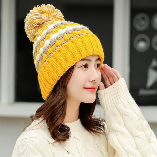 Load image into Gallery viewer, Thick Cotton And Ring Scarf Casual Warm Knitted Winter Beanie-women-wanahavit-Hat yellow-wanahavit
