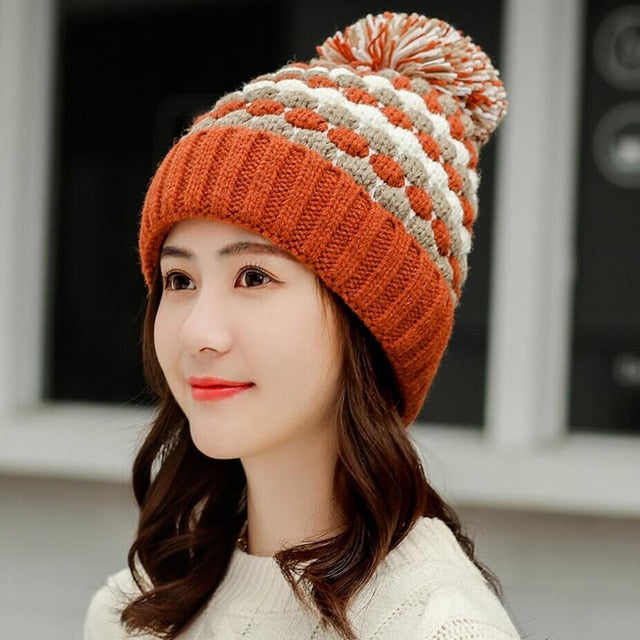 Thick Cotton And Ring Scarf Casual Warm Knitted Winter Beanie-women-wanahavit-Hat caramel-wanahavit