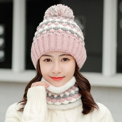 Load image into Gallery viewer, Thick Cotton And Ring Scarf Casual Warm Knitted Winter Beanie-women-wanahavit-Hat scarf purple-wanahavit
