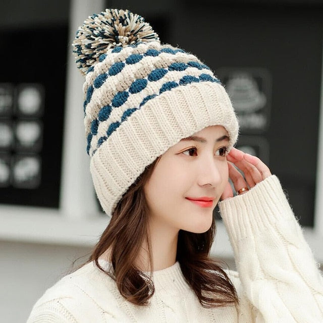 Thick Cotton And Ring Scarf Casual Warm Knitted Winter Beanie-women-wanahavit-Hat beige-wanahavit