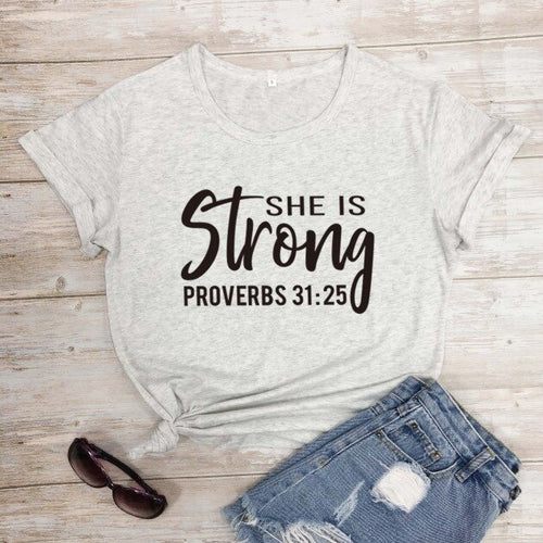 Load image into Gallery viewer, She is Strong Proverbs 31:25 Christian Statement Shirt-unisex-wanahavit-marble-black text-XL-wanahavit
