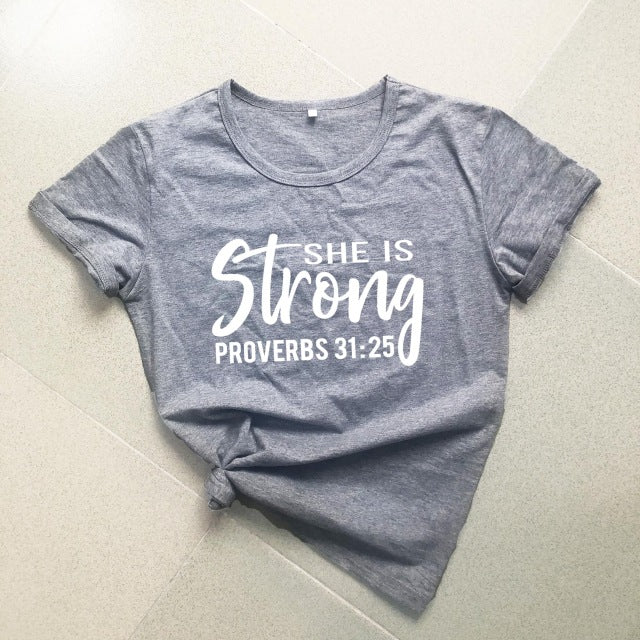 She is Strong Proverbs 31:25 Christian Statement Shirt-unisex-wanahavit-peach tee black text-XXXL-wanahavit