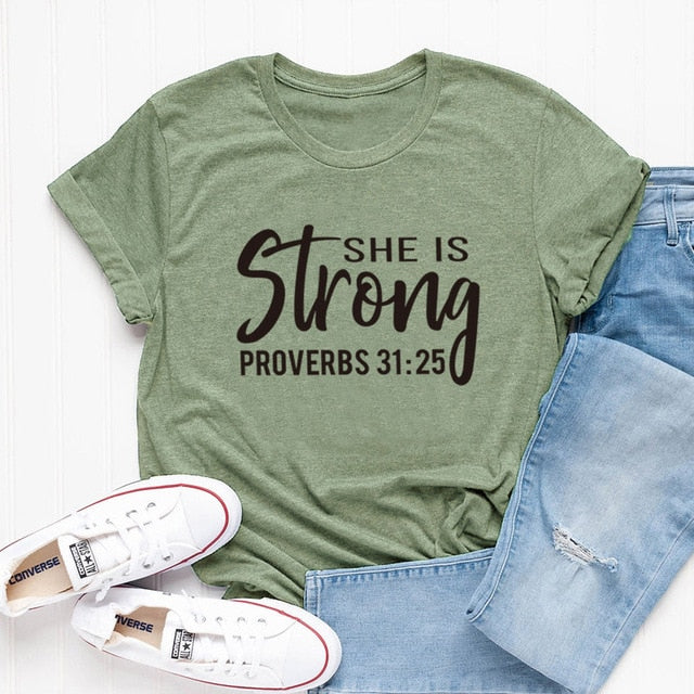 She is Strong Proverbs 31:25 Christian Statement Shirt-unisex-wanahavit-peach tee black text-XXXL-wanahavit