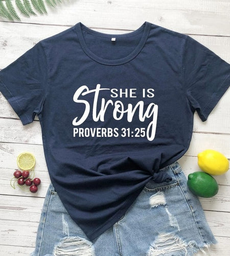 She is Strong Proverbs 31:25 Christian Statement Shirt-unisex-wanahavit-peach tee black text-XXXL-wanahavit