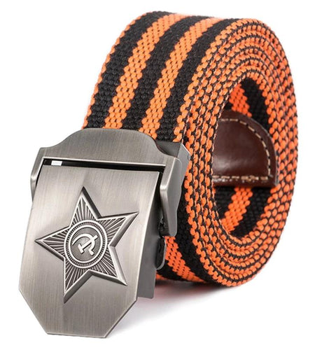 3D Five Rays Star Military Belt Old CCCP Army Patriotic Canvas Belt-men-wanahavit-St George-110CM-wanahavit