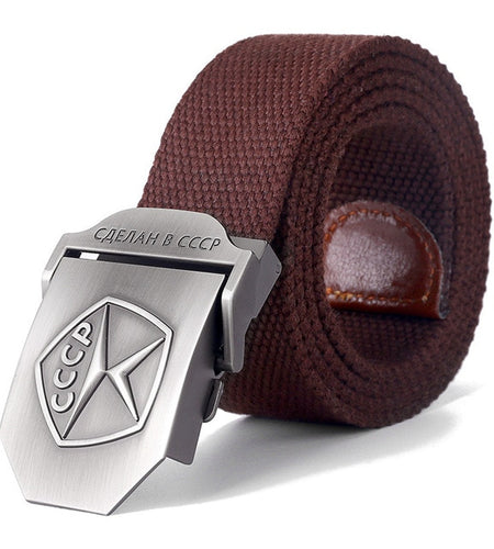 3D Soviet Quality Mark CCCP Canvas Military Belt-men-wanahavit-Coffee-110CM-wanahavit