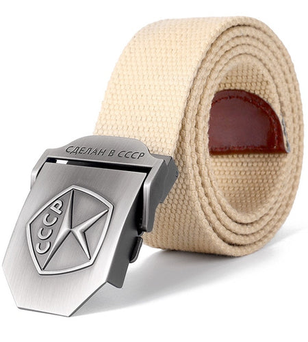 3D Soviet Quality Mark CCCP Canvas Military Belt-men-wanahavit-Khaki-110CM-wanahavit