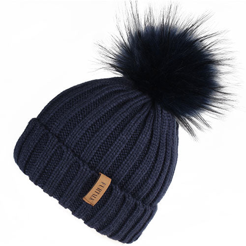 Load image into Gallery viewer, Fleece Lined Soft Casual Warm Knitted Winter Beanie-women-wanahavit-navy-wanahavit
