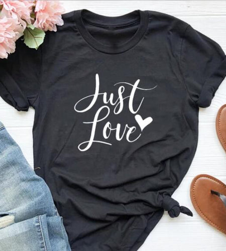 Just Love Heart Stylish Cotton Christian Statement Shirt-unisex-wanahavit-black tee white text-L-wanahavit