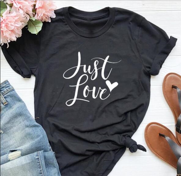 Just Love Heart Stylish Cotton Christian Statement Shirt-unisex-wanahavit-black tee white text-L-wanahavit