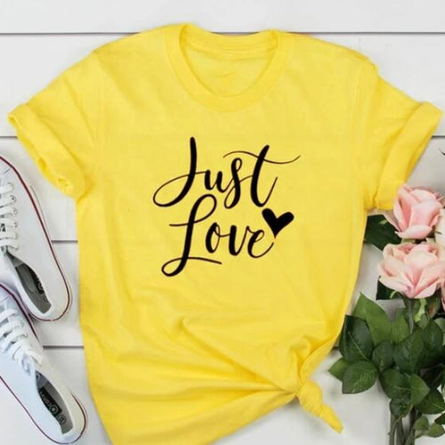 Load image into Gallery viewer, Just Love Heart Stylish Cotton Christian Statement Shirt-unisex-wanahavit-gold tee black text-XXXL-wanahavit
