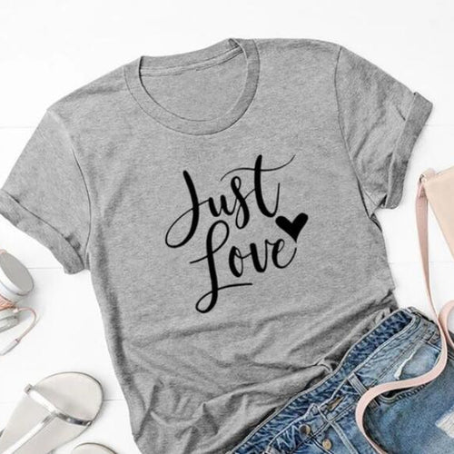 Load image into Gallery viewer, Just Love Heart Stylish Cotton Christian Statement Shirt-unisex-wanahavit-gray tee black text-XXXL-wanahavit
