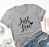gray tee black text