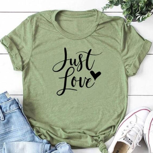 Load image into Gallery viewer, Just Love Heart Stylish Cotton Christian Statement Shirt-unisex-wanahavit-olive tee black text-XXXL-wanahavit
