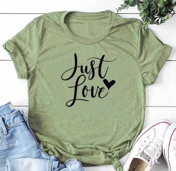 Just Love Heart Stylish Cotton Christian Statement Shirt-unisex-wanahavit-olive tee black text-XXXL-wanahavit