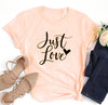 peach tee black text