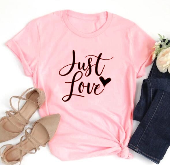 Just Love Heart Stylish Cotton Christian Statement Shirt-unisex-wanahavit-pink tee black text-XXXL-wanahavit