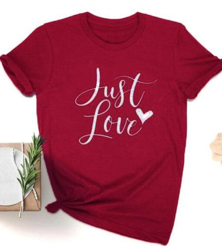 Just Love Heart Stylish Cotton Christian Statement Shirt-unisex-wanahavit-burgundy-white text-XXXL-wanahavit