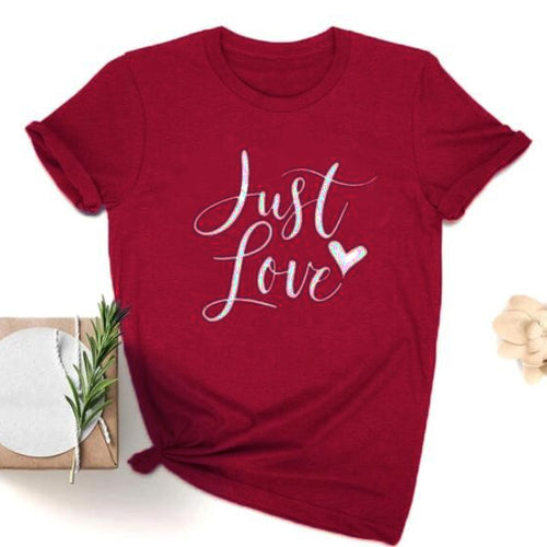 Load image into Gallery viewer, Just Love Heart Stylish Cotton Christian Statement Shirt-unisex-wanahavit-burgundy-white text-XXXL-wanahavit
