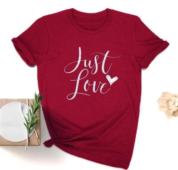 Just Love Heart Stylish Cotton Christian Statement Shirt-unisex-wanahavit-burgundy-white text-XXXL-wanahavit