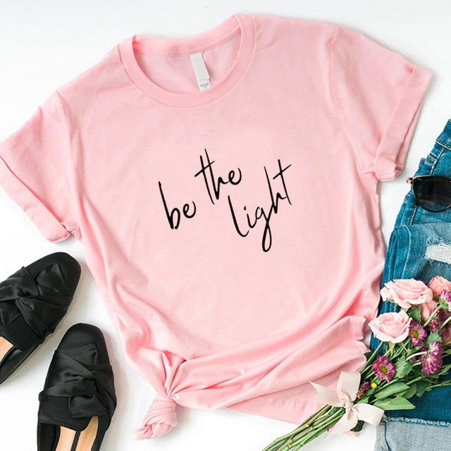 Be The Light Christian Statement Shirt-unisex-wanahavit-pink tee black text-XL-wanahavit