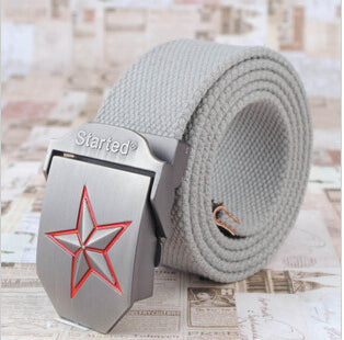 3D Red Star Buckle Strong Canvas Belt-men-wanahavit-Gray-wanahavit