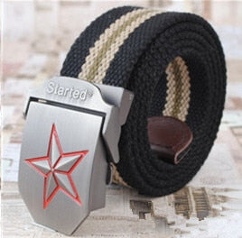3D Red Star Buckle Strong Canvas Belt-men-wanahavit-Black Stripes-wanahavit