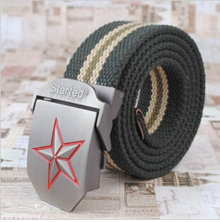 3D Red Star Buckle Strong Canvas Belt-men-wanahavit-Green Stripes-wanahavit
