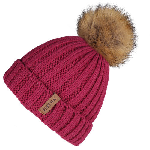 Fleece Lined Soft Pom Pom Fur Casual Warm Knitted Winter Beanie-women-wanahavit-Grenat red-wanahavit