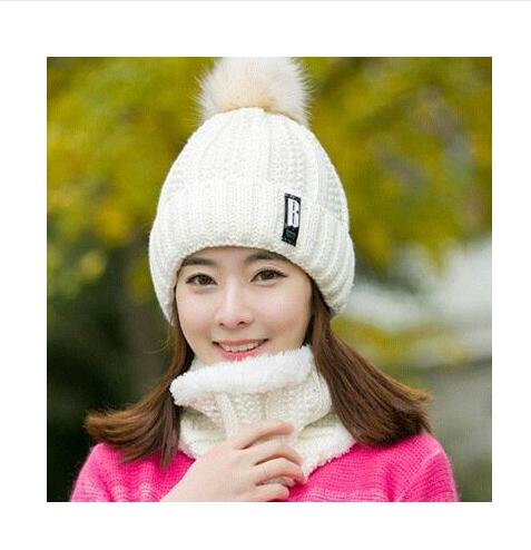 B Letter Outdoor Casual Warm Knitted Winter Beanie-women-wanahavit-white hat scarf-wanahavit