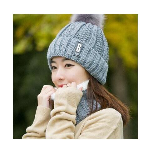 B Letter Outdoor Casual Warm Knitted Winter Beanie-women-wanahavit-gray hat scarf-wanahavit