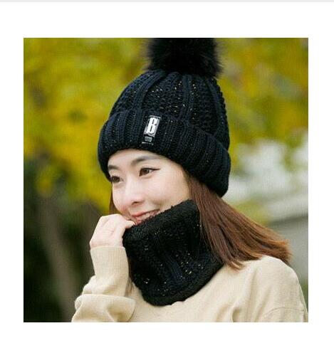 B Letter Outdoor Casual Warm Knitted Winter Beanie-women-wanahavit-black hat scarf-wanahavit