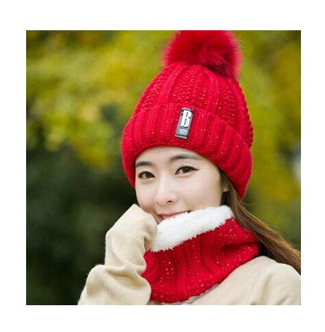 B Letter Outdoor Casual Warm Knitted Winter Beanie-women-wanahavit-red hat scarf-wanahavit