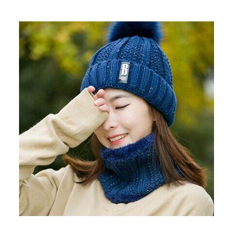 B Letter Outdoor Casual Warm Knitted Winter Beanie-women-wanahavit-navy hat scarf-wanahavit