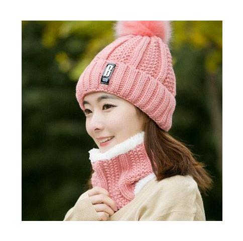 B Letter Outdoor Casual Warm Knitted Winter Beanie-women-wanahavit-pink hat scarf-wanahavit